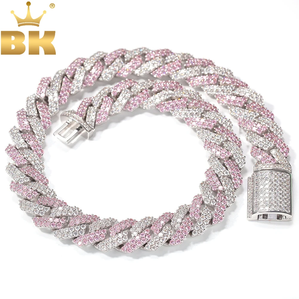 TBTK 18mm Iced Out Rose Gold Silver Color Cuban Link With White &Pink Cubic Zinconia Trendy Charms Jewelry