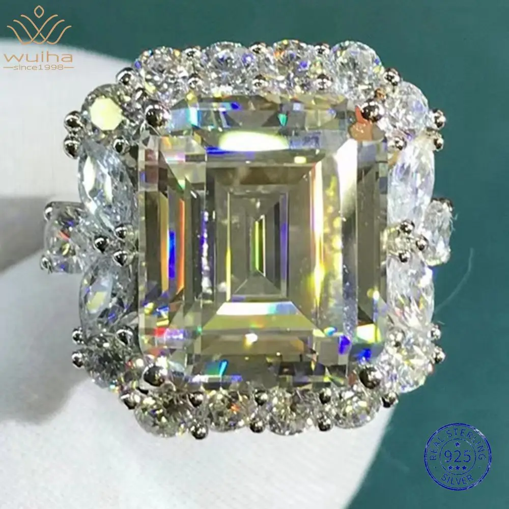 

WUIHA Real 925 Sterling Silver 3EX Emerald Cut 6CT VVS White Sapphire Synthetic Moissanite Ring for Women Gift Drop Shipping