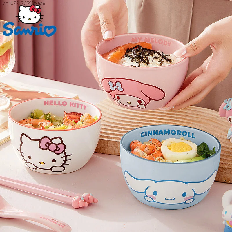 Sanrio Hello Kitty Melody Ceramic Bowl Household Sala Noodles Soup Bowl Cartoon Cute Bowls Home Tableware Kitchen Accessories