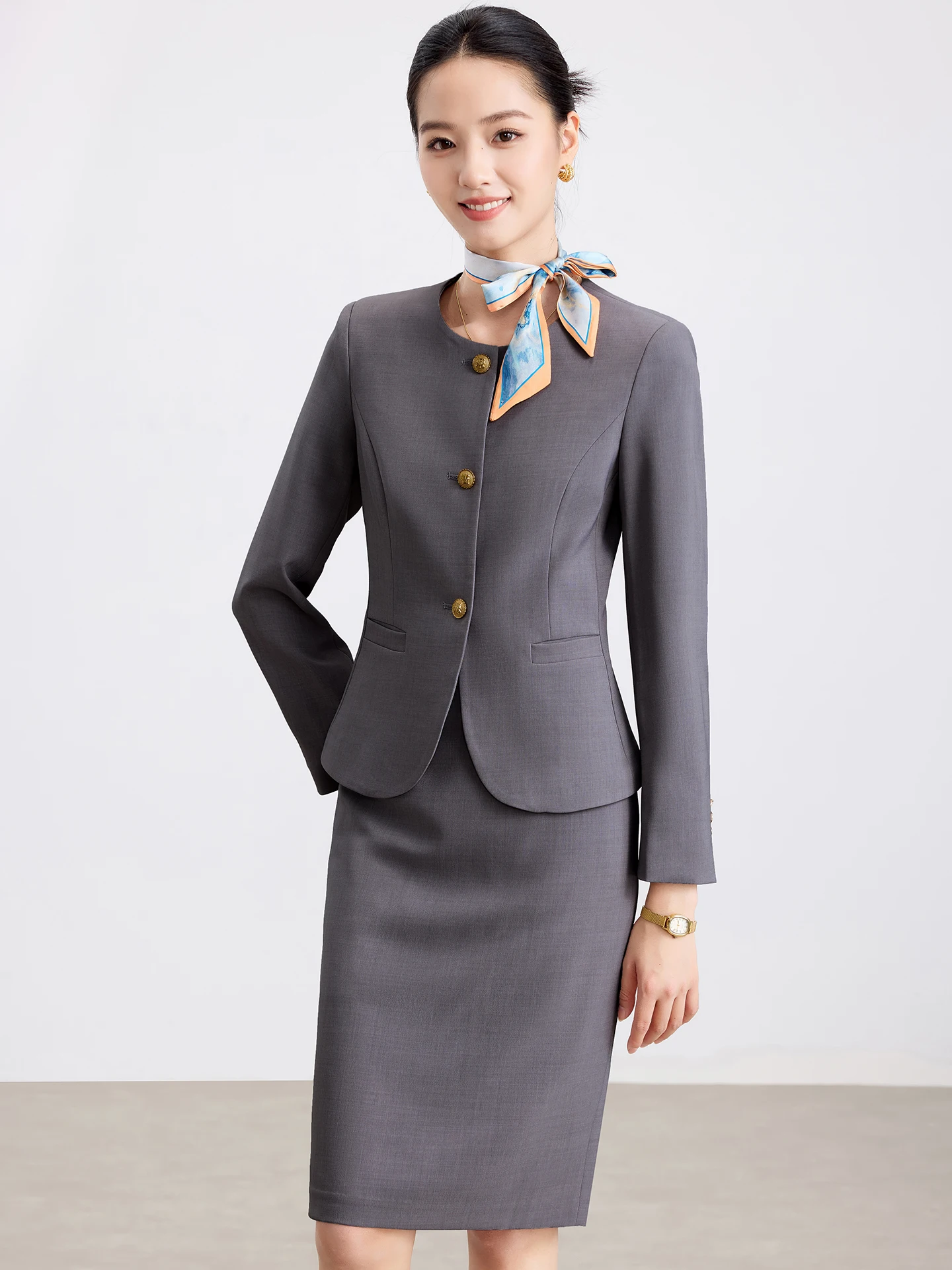 

Серый профессиональный костюм для женщин: элегантная униформа для салонов красоты, весна-осень, высококачественный полиэстер, длинный рукав