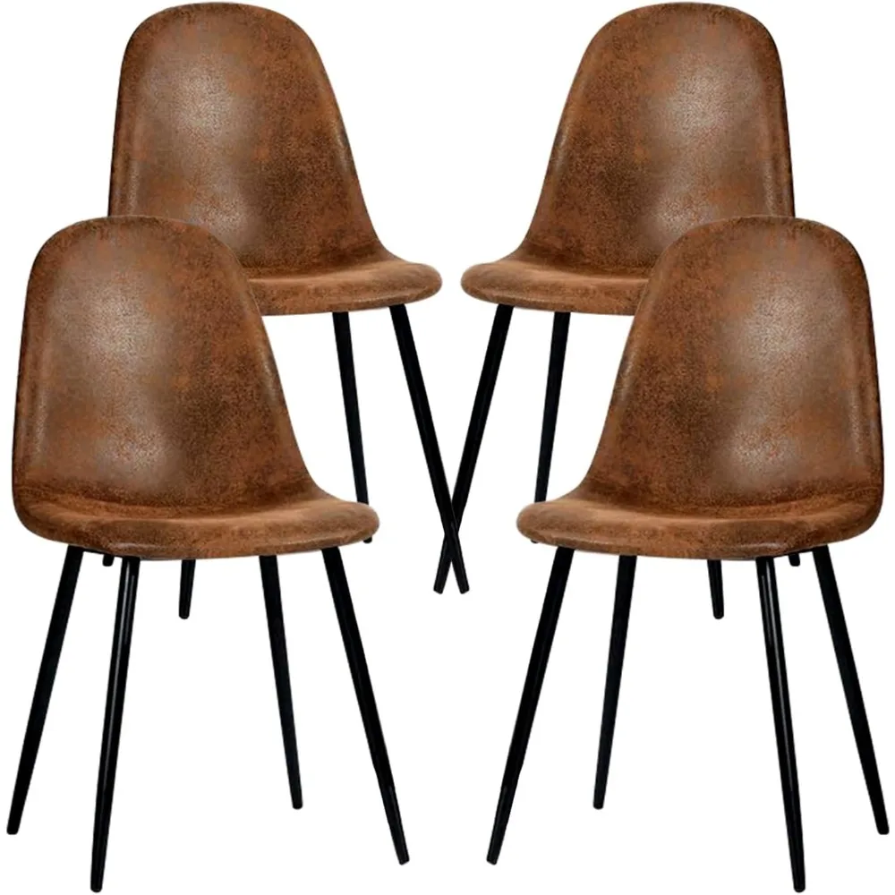 Fabric Suede Dining Chairs Set of 4, Metal Legs, Suitable for Dining Room and Living Room, Dark Brown