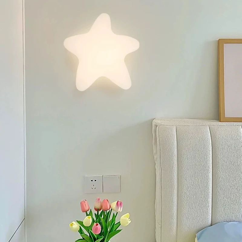 Modern Simple Clouds, Stars, Flowers Creamy Wind Background Wall Light Children's Room Eye Protection Bedroom Bedside Lamp