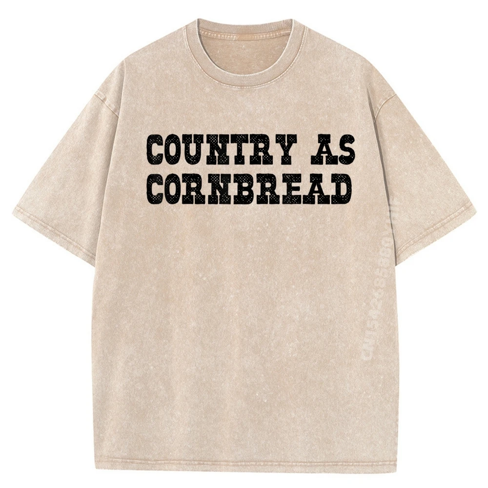 

Country As Cornbread Southern Redneck Country As Cornbread Plain Shirt Printed T-Shirt Graphic Cotton Washed Shirt