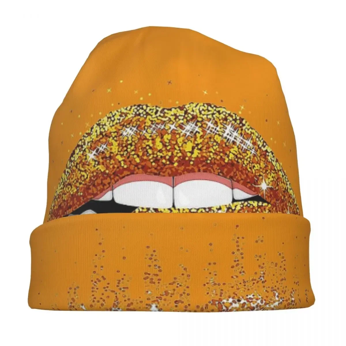 Sparkling Lips Bonnet Hats Knit Hat Hip Hop Street Glitter Silver Skullies Beanies Hat Men's Women's Warm Dual-use Caps