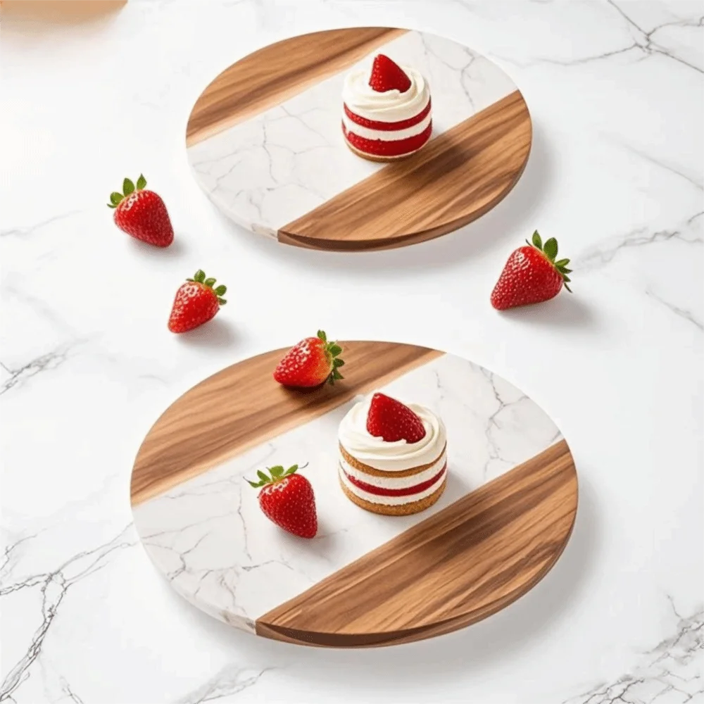 Mold-resistant Marble Wood Cutting Boards Heat-resistant Non-slip Chopping Board Double Side Use Wood Handle Cheese Board Bread