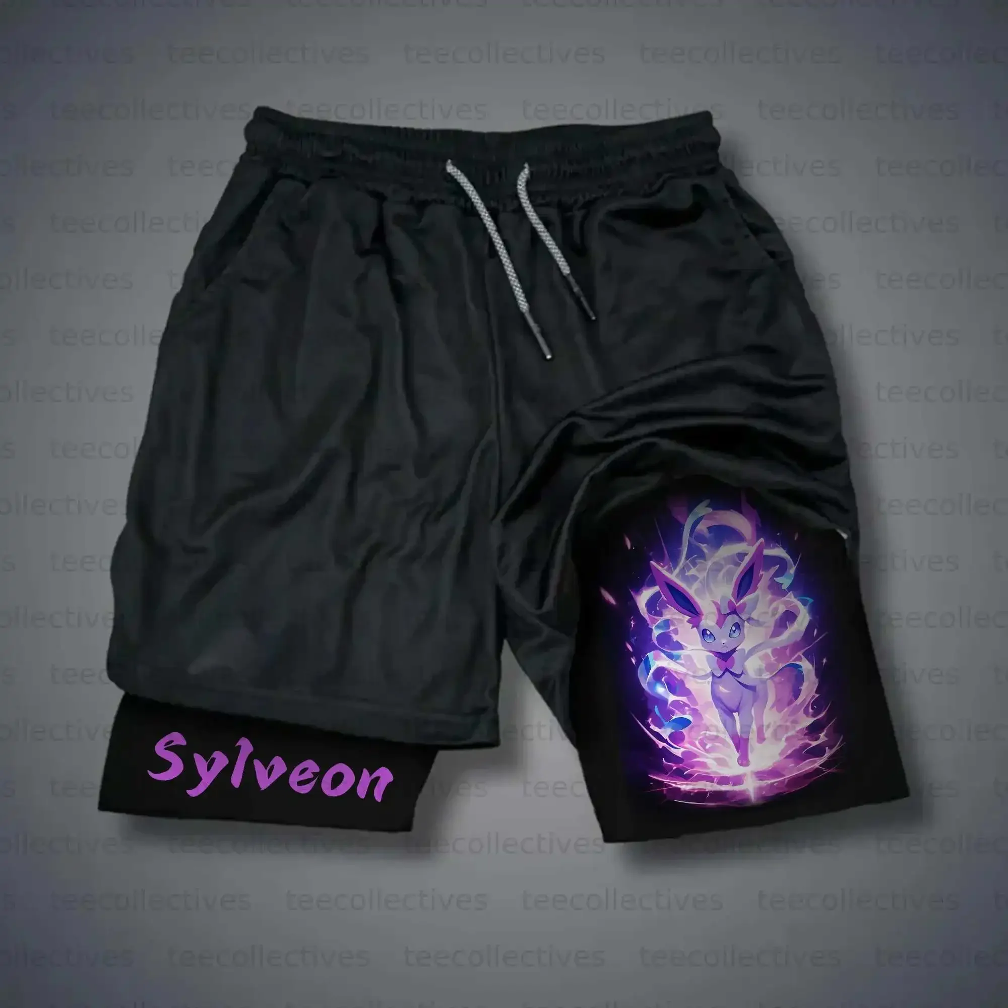 Japanse streetwear shorts heren katoenen sportbroeken 2025, zomer grafische bodems, witte basis, zwart paneel, blauw logo-patroon, water