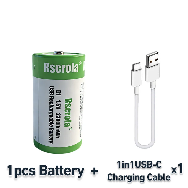 Hoge capaciteit 1.5V 23800mWh USB oplaadbare D-cel lithium batterij (LR20) voor gasfornuis, waterverwarmer, zaklamp, radio's