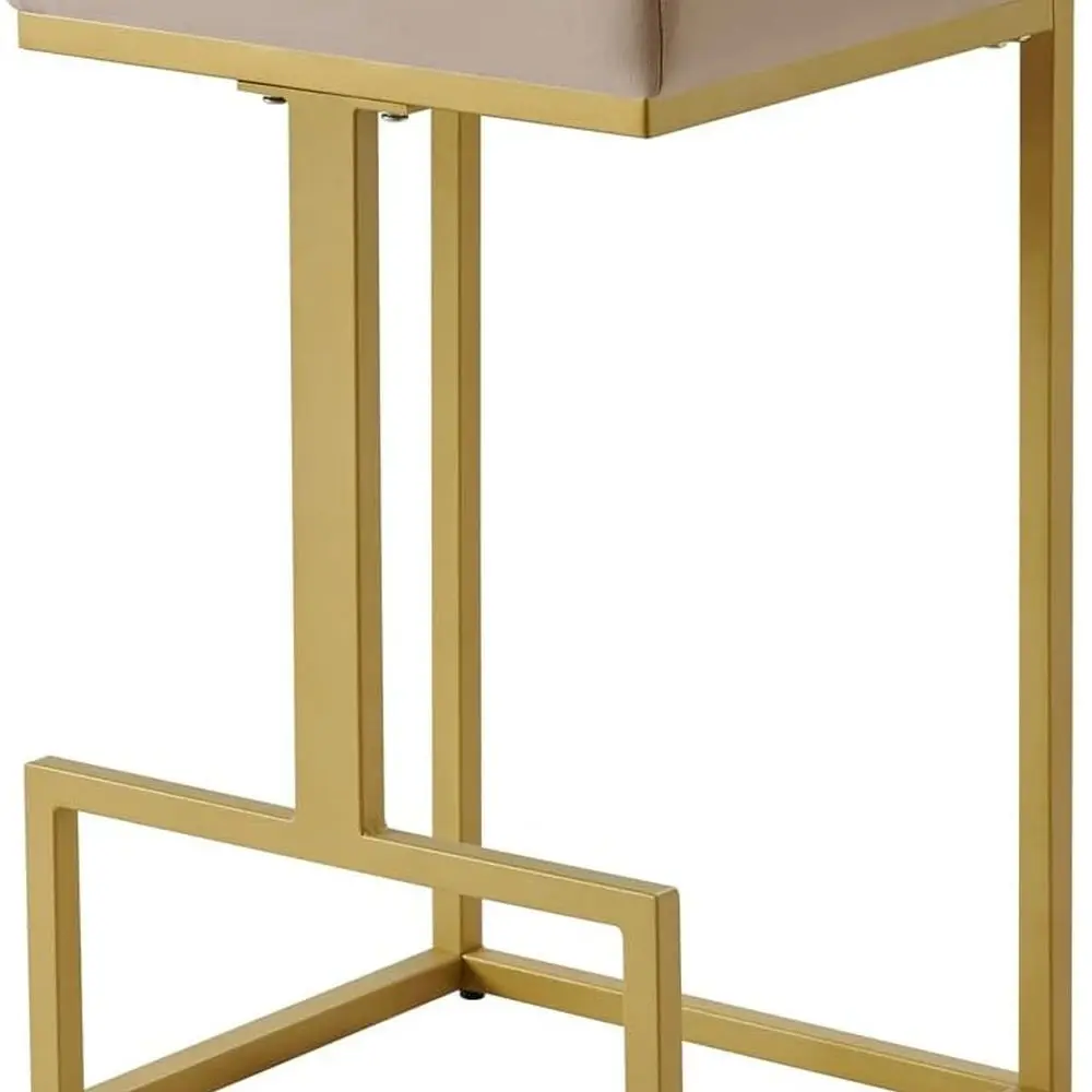 Paar 26 hohe, mit Samt gepolsterte goldene Barhocker für die Kücheninsel, Taupe, Modell 5067