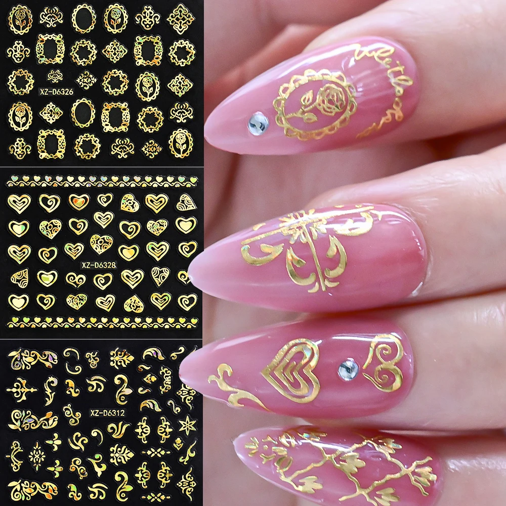 30Pcs Laser Gold Silver French Line Nail Stickers Holographic Metallic Geometry Sliders Self Adhesive Wave Strip Manicure Decals