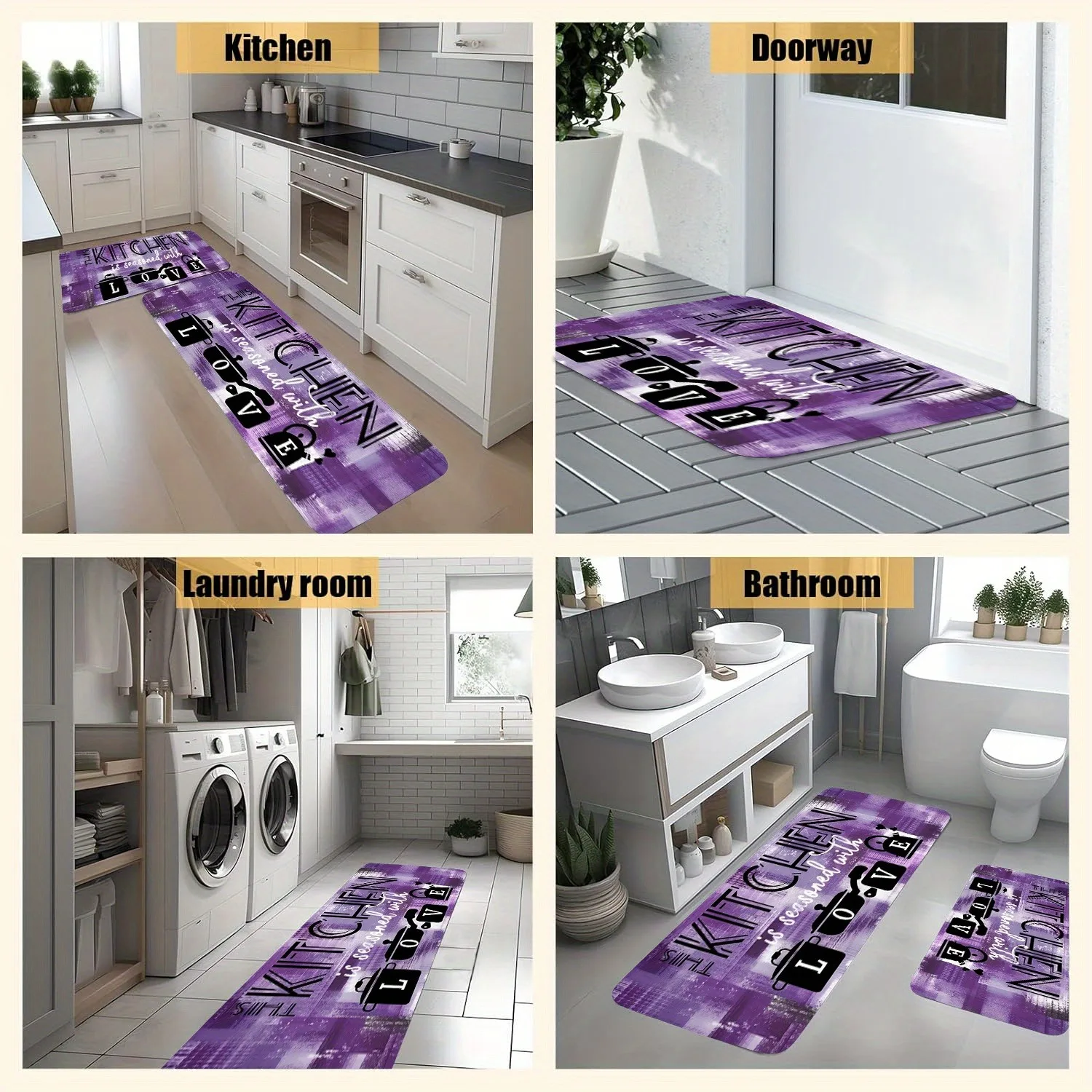 

1PC KITCHEN pattern Kitchen Rug Non-Slip Door Mat Pop design Bathroom Rug Bath Mat Carpet for Home Sink Laundry ecoreeree