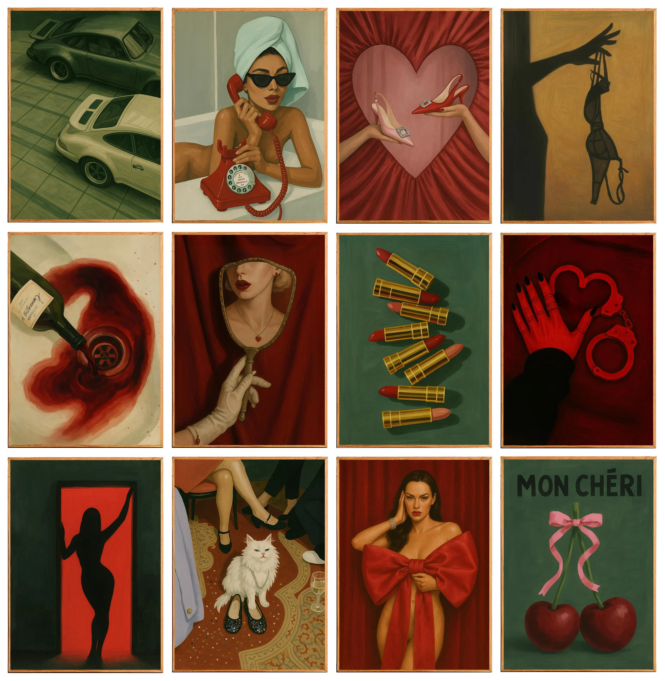 1pc frameless  Retro Style High Heels Lipstick Sexy Women Fashion Colorful Poster Print Canvas Painting Wall Art Picture Living