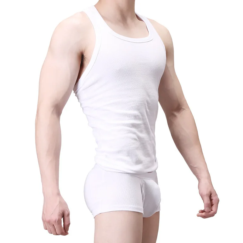 Youth Elastic Tight Ribbed Cotton Tank Top Men Clothing Lycra Slim Fit Sweat-absorbing Breathable H-shaped Bottom Home Lingerie