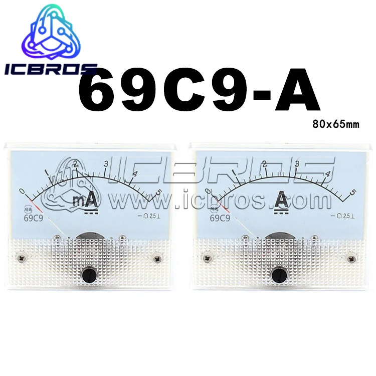 DC Ammeter 69C9-5A 1A 2A 3A 10A 50A 500mA With Complete Specification of 80x65mm 69C9