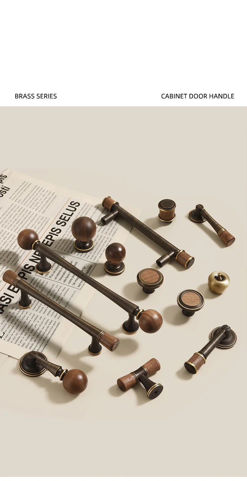 Vintage-Möbelgriff aus Messing, Retro-Schubladenknopf mit Einzelloch, Kleiderschranktürgriff aus Walnussholz, amerikanische Möbelgriffe – Detail 1