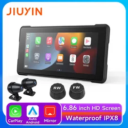 JIUYIN motorcycle driving recorder 6.86 inch navigation tire pressure monitoring dual screen smart car machine carplay screen