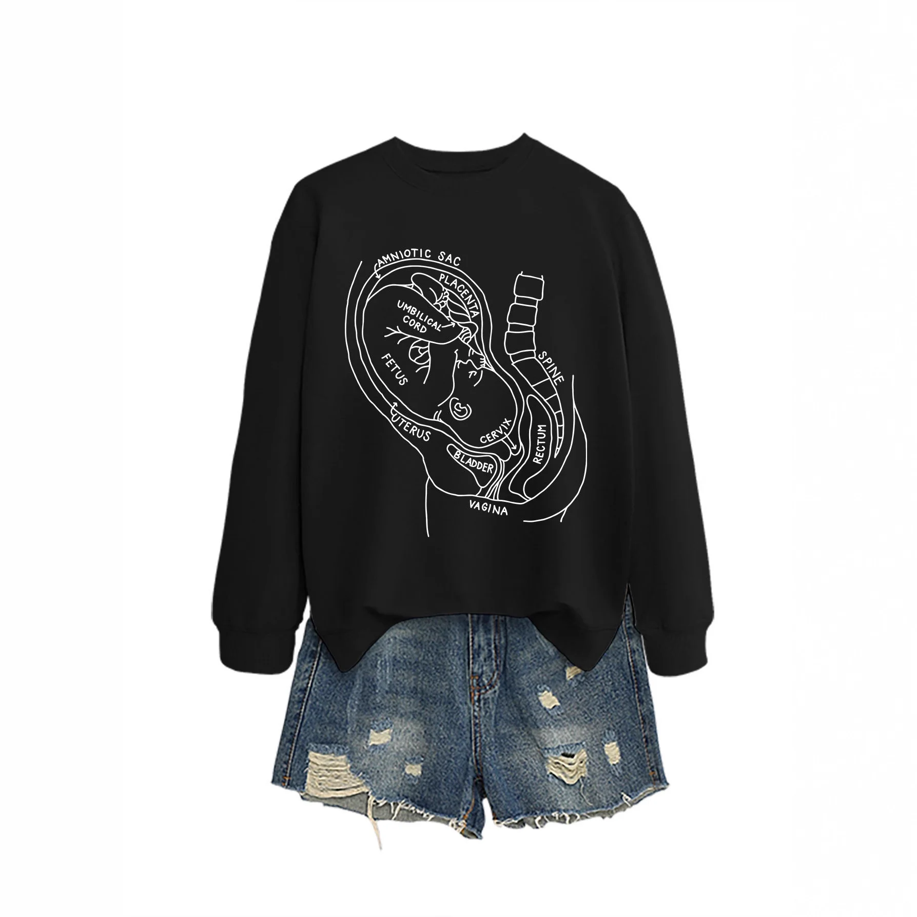 جديد إمرأة Crewneck البلوز مع جيب الناقل الطفل المطبوعة الأمومة التمريض الأعلى للأمهات الجدد دافئ هدية أنيقة غير رسمية
