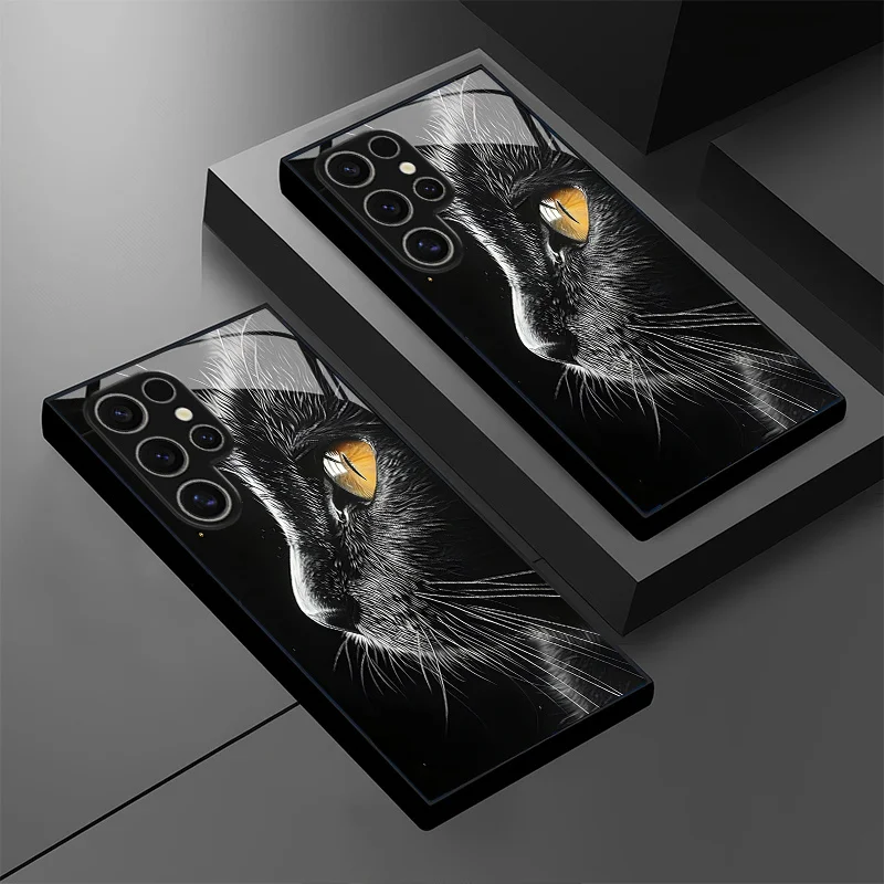 

Black Cat with Yellow Eyes Pattern High-value Design Glass Phone Case fo rS26/S25/S24/S23/S22/S21/S20/A53/A54/A55 Tempered