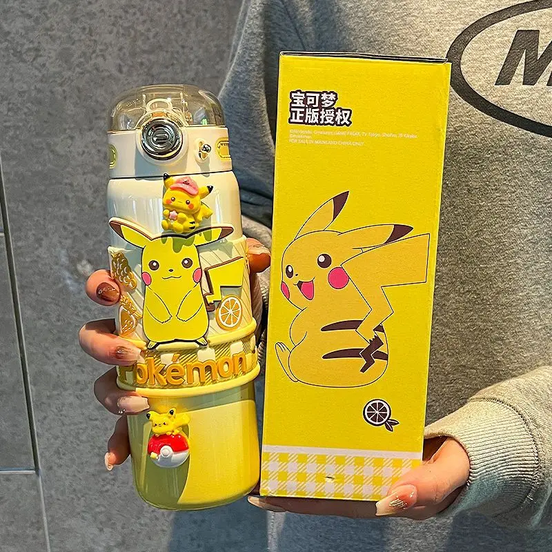 

2025 new Pokémon Pikachu thermos cup straw girls water cup high value and large capacity