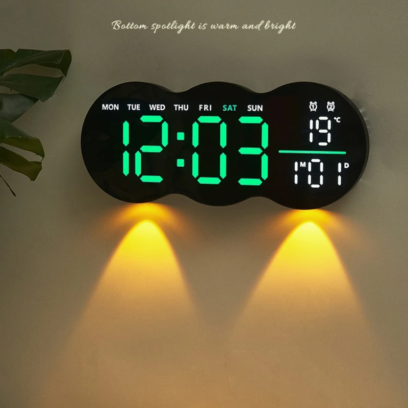 28CM LED Digital Wall Clock with Remote, Alarm Clock Display Time Date Week Temp, Desk Clock 2 in 1 for Home Living Room Office