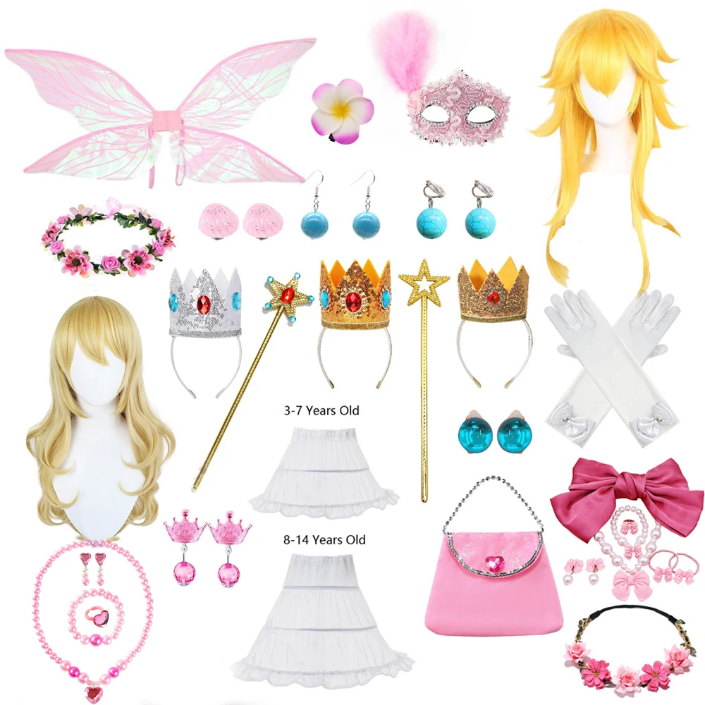 Costume da Principessa Lolita per Giochi di Ruolo, Accessori Corona, Fascia per Capelli, Copricapo Color Pesca, Parrucca Dorata, Vestito per Compleanno Bambine
