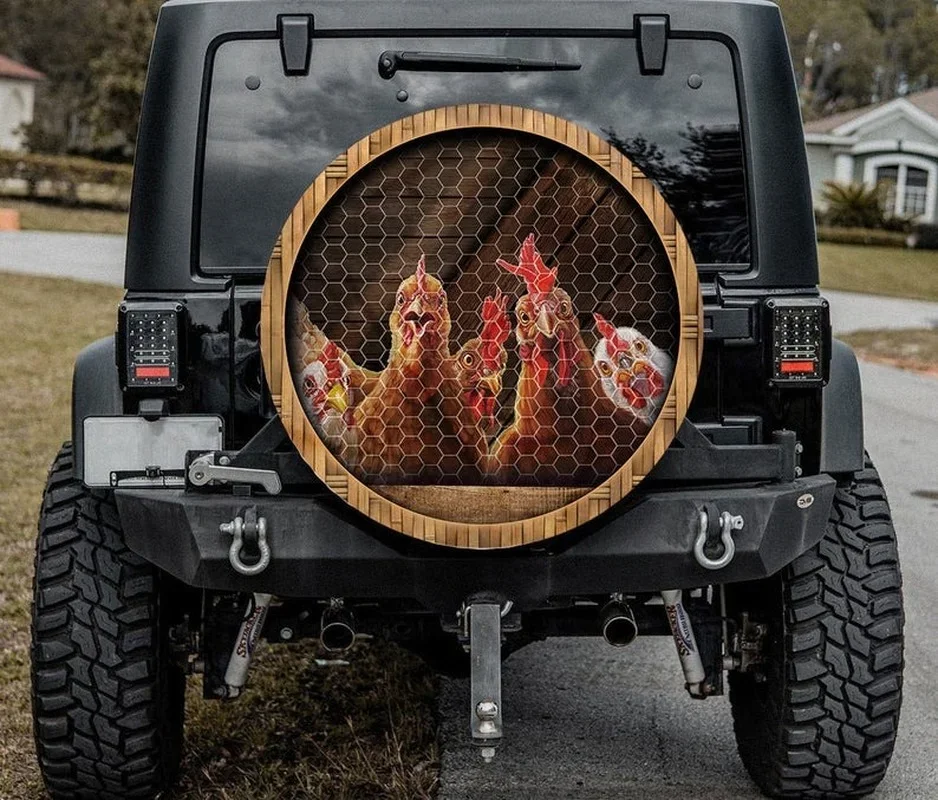 Funny Chickens Face Personalized Tire Cover Universal Wheel Tire Cover for Trailer, RV, SUV, Truck