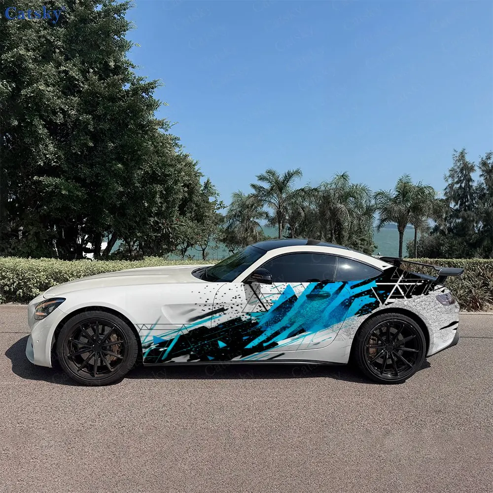 2pcs Sharp Lattice Dynamic Trend Car Side Wraps, Self-Adhesive PVC Waterproof & Scratch-Resistant Stickers, Car Accessory Gift