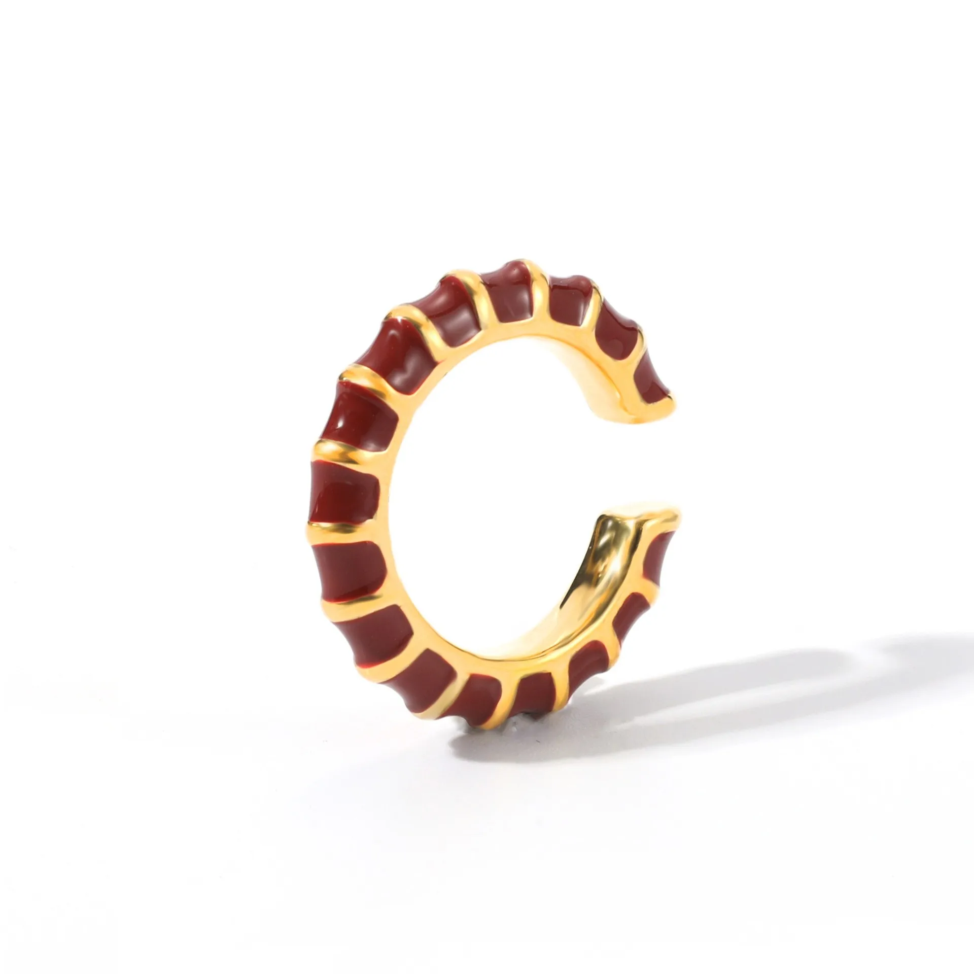 New ins style color drip oil ring stainless steel plated 18K gold color ear bone clip wheel C-type jewelry