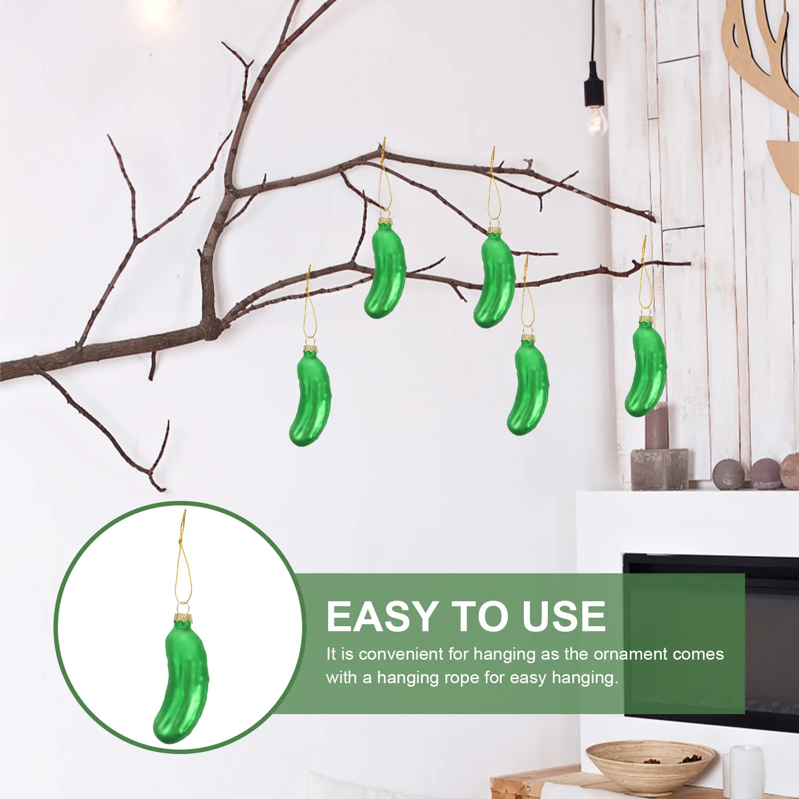 Glass Cucumber Christmas Tree Ornament, Elegant Hanging Holiday Decor for Festive Xmas Scene Layout