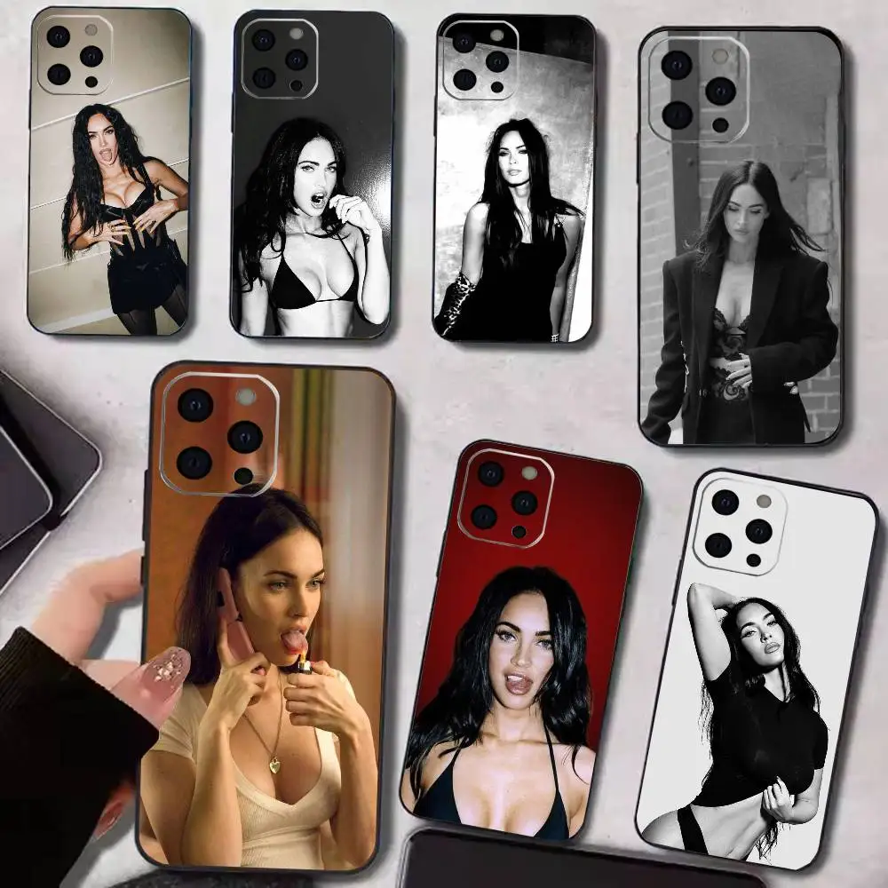 Funda para Teléfono M-Megan Fox para iPhone 17, 16, 15, 14, 13, 12, 11 Plus, Pro Max, Otros, Cubierta Negra Suave