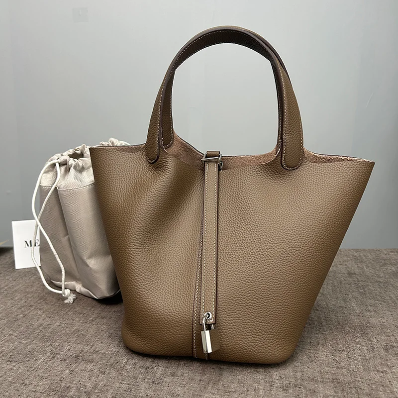 Women's Bag Bucket Bags Female Tote Bag High Quality Hand Bag Ladies Designer Luxury Genuine Togo Leather Shoulder Bag Organizer - view 2