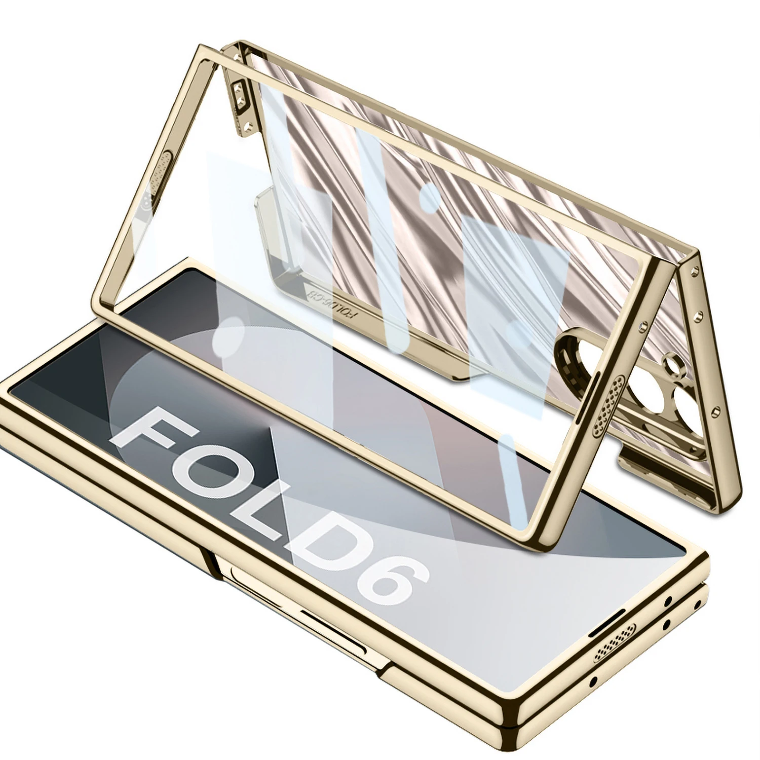 Transparent Hard PC Electroplated Frame Wave Card Phone Cover For Samsung Galaxy Z Fold 6 Case with Screen Protector