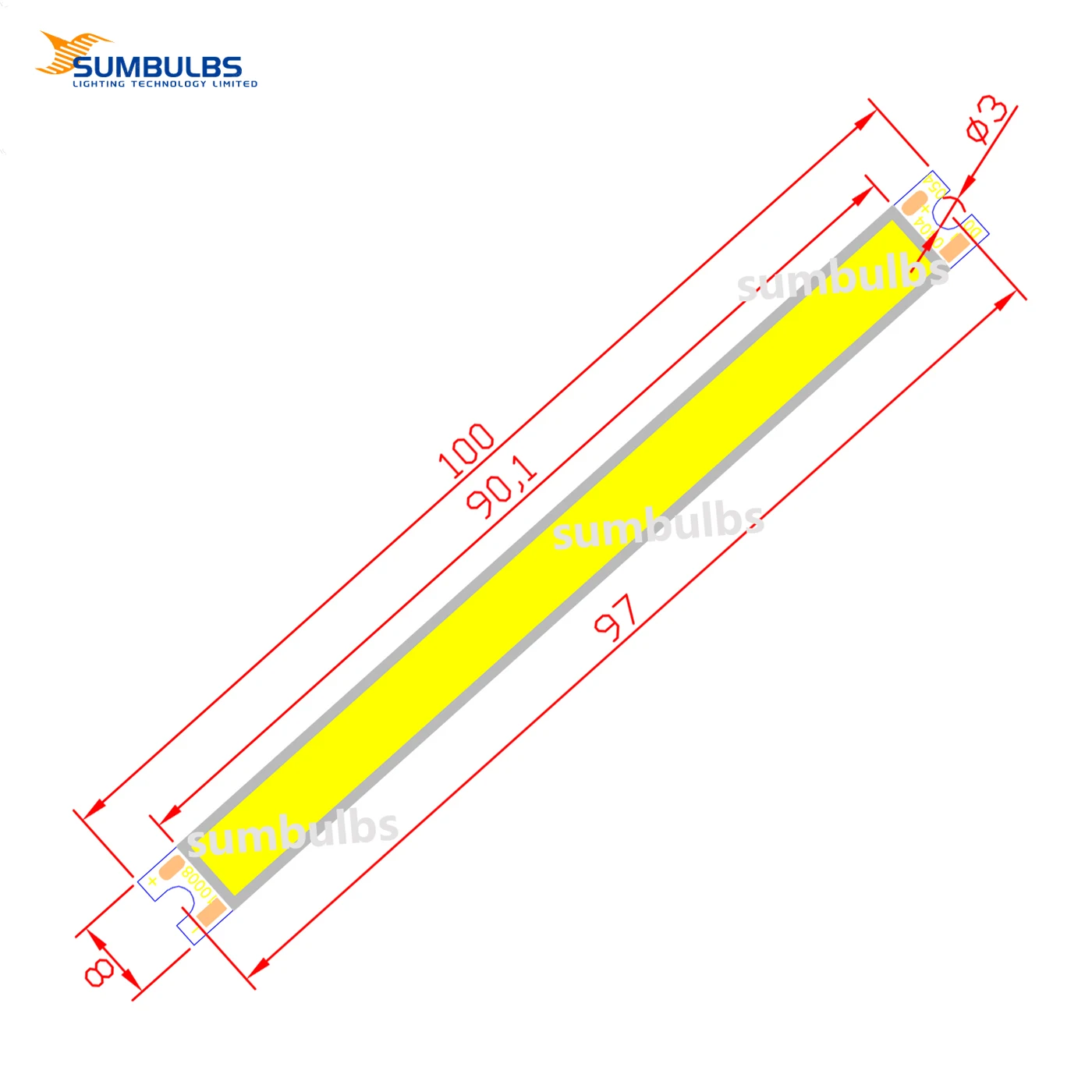 [SUMBULBS] 12 فولت تيار مستمر LED COB لمبة قطاع بار مصدر الضوء 5 واط أحمر أخضر أزرق دافئ طبيعي بارد لتقوم بها بنفسك 10 سنتيمتر LED مصباح 500LM 100x8 مللي متر