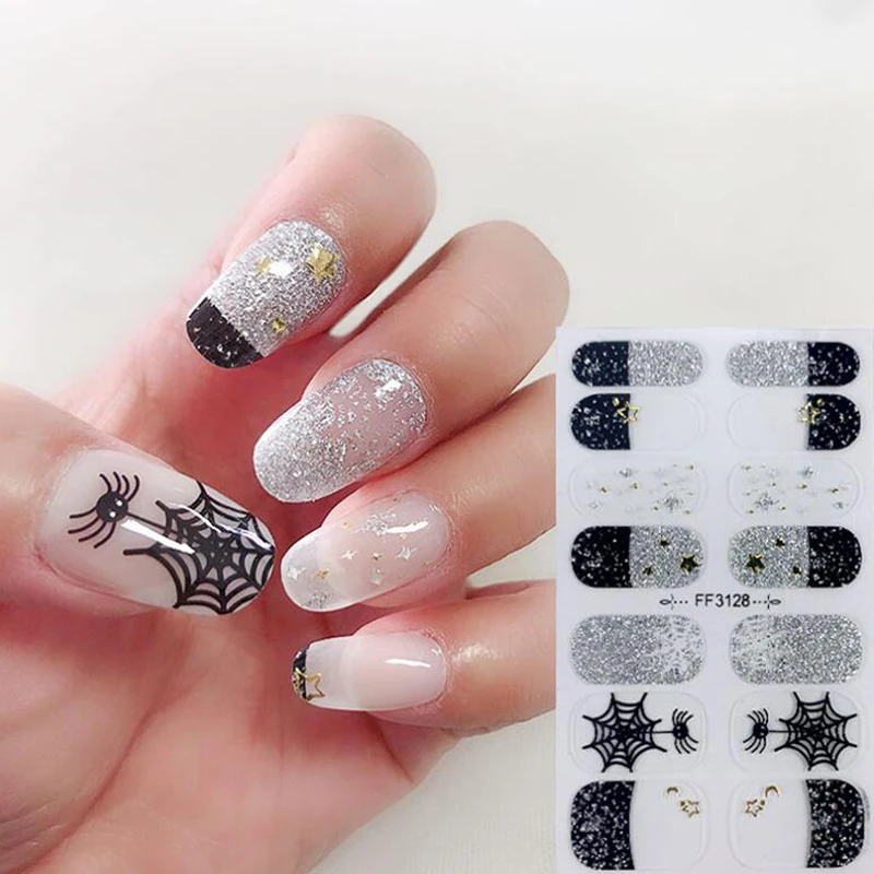 Envolturas de uñas de salón para mujer, pegatina de Halloween DIY, calcomanías de cubierta completa, decoraciones de esmalte de manicura, prensa en uñas
