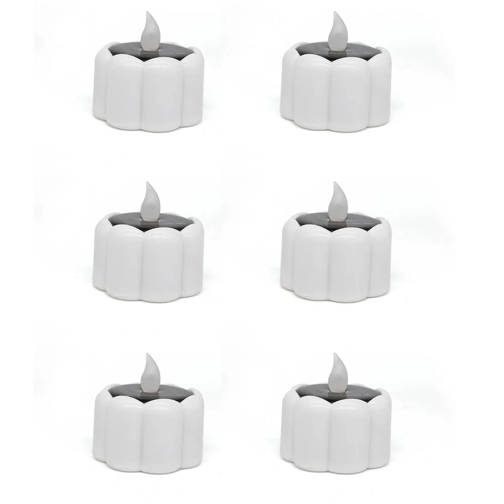 

6pcs Waterproof Solar Tea Lights Romantic Simulation Flameless LED Candle Lamp Flickering Warm Light Terrace Lamp Landscape
