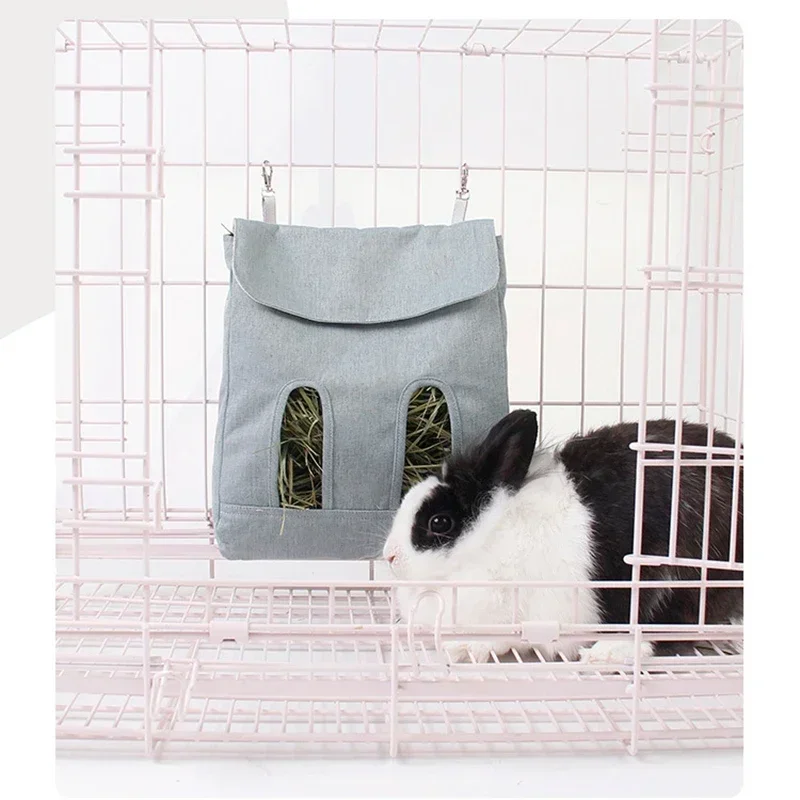 1PC Hanging Pouch Feeder Hay Bag Holder with Hooks Feeding Dispenser Container for Rabbit Guinea Pig Small Animals Pet S/M/L