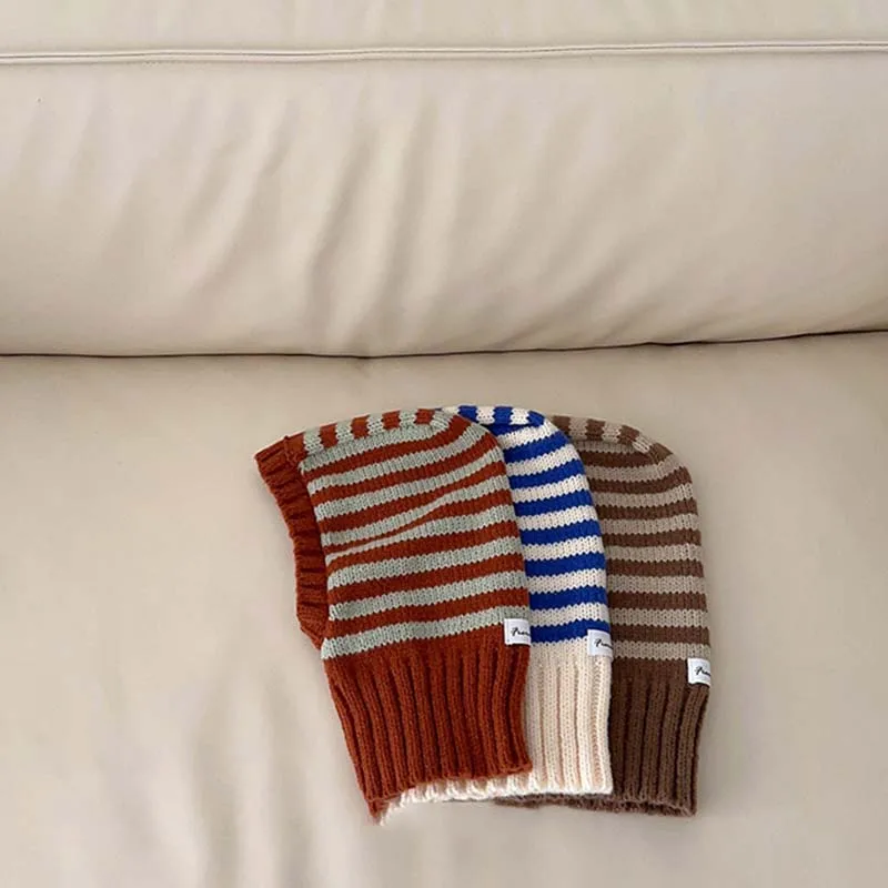 Fashion Striped Kids Knitted Hat 2024 Korean Children\'s Autumn Winter Beanie Cap For Boys Girls Neck Ear Protection Wool Cap