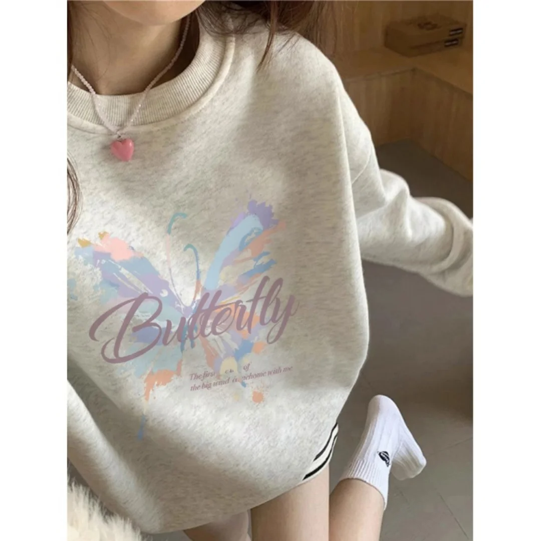 Womens Fashion Crewneck Sweatshirt Casual Winter Fall Soft Pullover Top Cozy Streetwear for Trendy Lazy Days Style