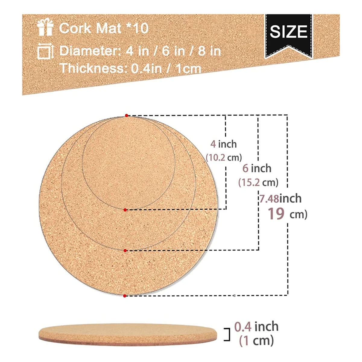 قواعد أكواب نباتات الفلين A62X، 3 أحجام مزدوجة الطبقات قاعدة زراعة الفلين السميكة الصلبة، حصيرة نبات الفلين الماصة 4/6/8 بوصة