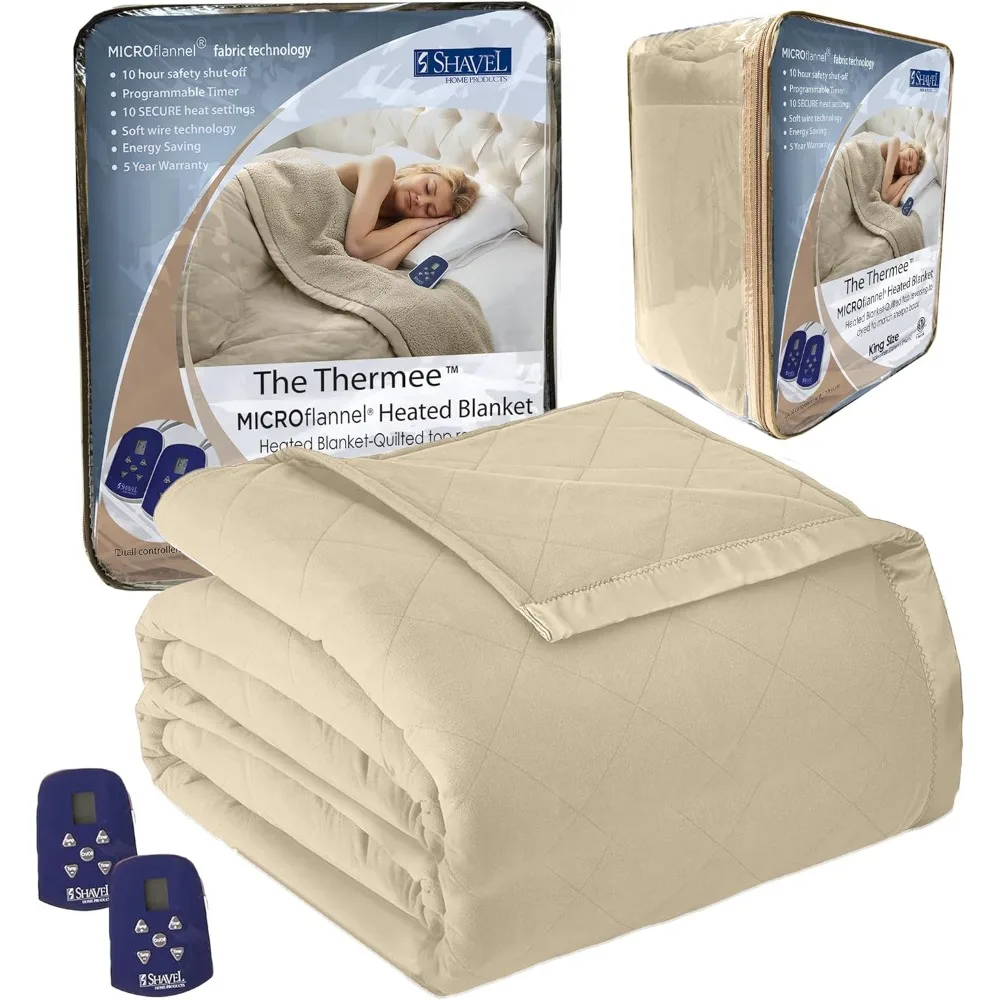 Flannel Double Size Electric Blanket, 10 Heating Settings, with Timer and Safety Shutdown, Machine Washable and Dryable