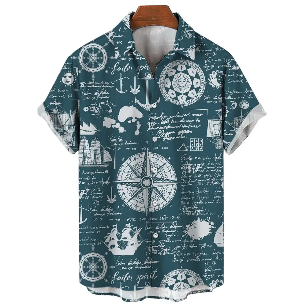 Retro Men\'s Shirt 3d Nautical Print Short Sleeve Shirt Top For Daily Casual Hawaiian Shirts For Men Fashion Oversized Shirt 2024