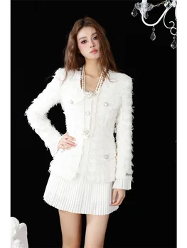 Primavera outono novo francês v gola quadrada casaco feminino primavera outono elegante terno jaqueta de alta qualidade saia senhora do escritório conjunto de duas peças