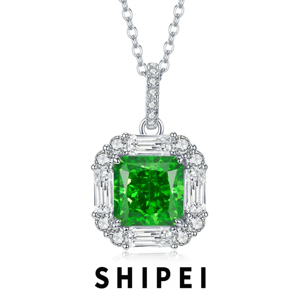 

SHIPEI Classic 925 Sterling Silver Crushed Ice Cut 2CT Emerald Gemstone 18K Gold Plated Pendant Necklace Fine Jewelry Wholesale