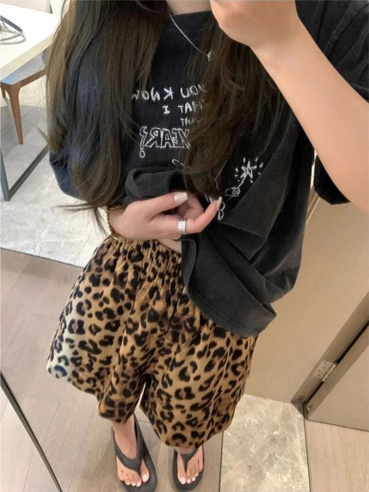 Womens A Line Shorts High Waist Summer Casual Wide Leg Animal Print Beach Shorts for Short Girls Soft and Stretchy Fabric