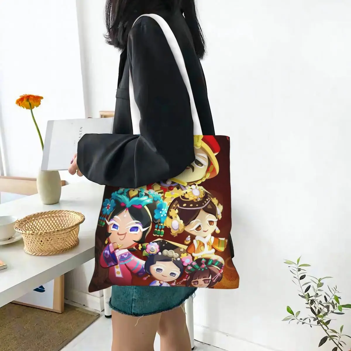 Shadow Milk Plush Cookie Run Kingdom  Shopping Bags Canvas The Tote Bag Reusable for Women Shoulder Tote Travel Handbag