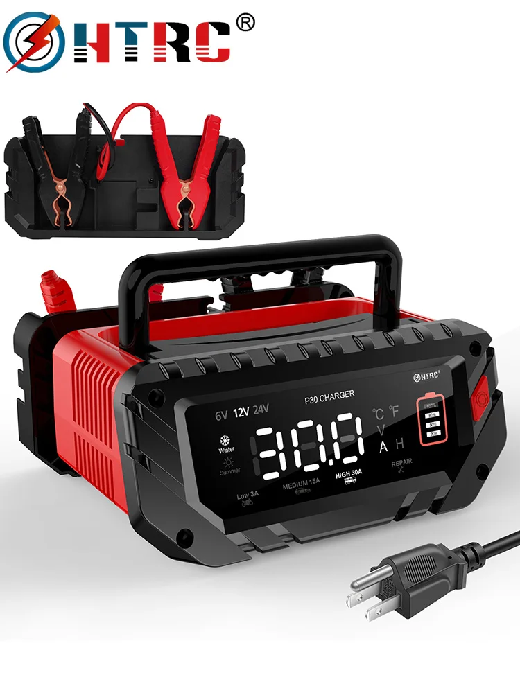 Inteligentna ładowarka akumulatorów samochodowych 12V/30A 24V/16A 6V/10A do naprawy akumulatorów motocyklowych, automatyczna ładowarka kwasowo-ołowiowych AGM GEL litowych LiFePo4 — 2
