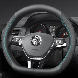 Car Steering Wheel Cover Black Genuine Leather Suede For Volkswagen VW Golf 7 GTI Golf R MK7 VW Polo GTI Scirocco 2015 -2024