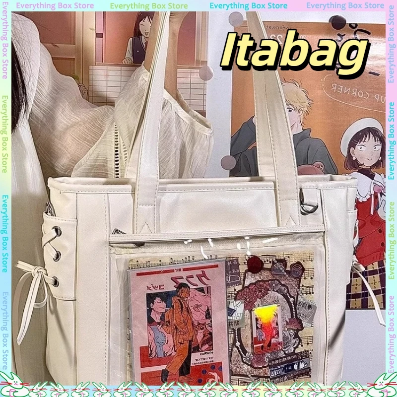 

Anime Ribbon Itabag For Girl Students Daily Large Capacity One Shoulder Crossbody Bag Goods DIY Badge Commuter Tote Bag