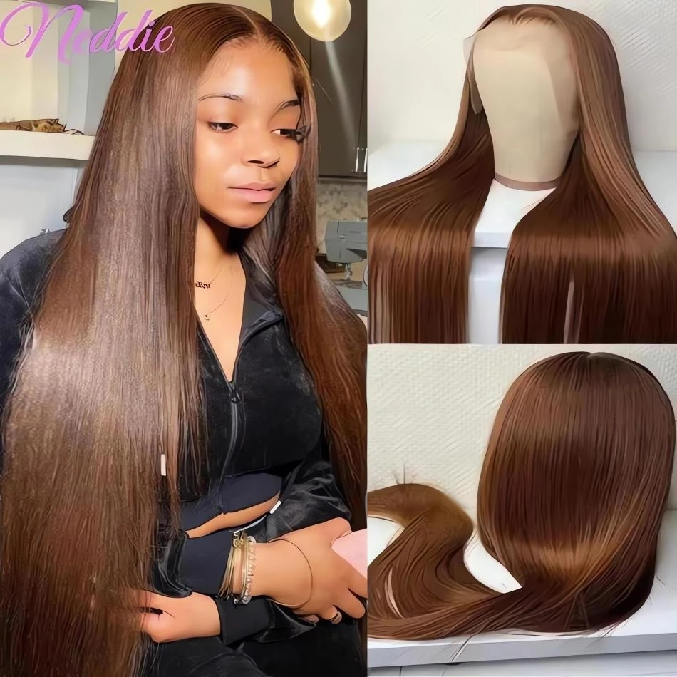 13x6 chocolate marrom perucas dianteiras do laço 13x4 osso em linha reta cabelo humano 30 32 Polegada peruca frontal do laço colorido 100% brasileiro para mulher