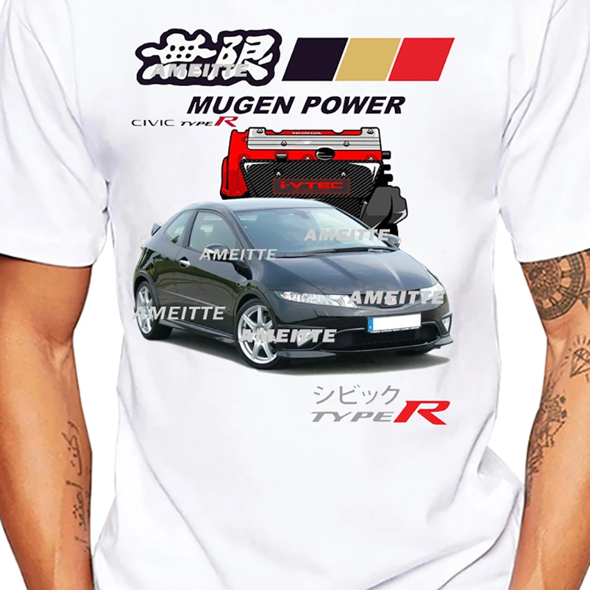 Крутая футболка Civic Type R FN2 Mugen Power Legend, новые мужские повседневные топы с короткими рукавами для мальчиков JDM Car, забавный дизайн, мужские белые футболки для водителя