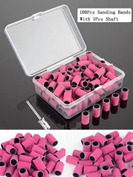 100Pcs 샌딩 밴드 1Pcs 금속 샤프트 세트 매니큐어 젤 제거를위한 네일 드릴 비트 죽은 피부 굳은 살 커터 드릴 비트